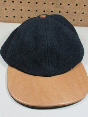 COACH mens navy wool an tan leather bill strapback baseball cap